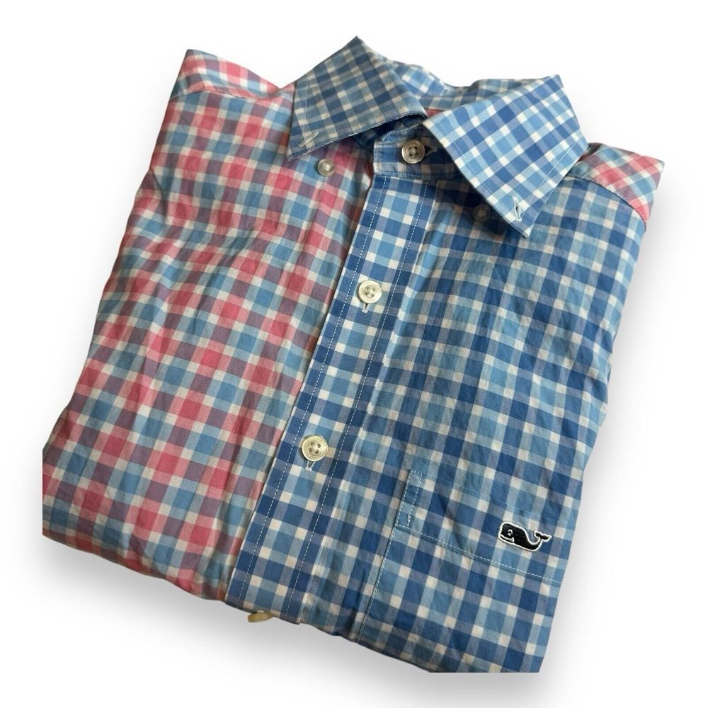 Vineyard‎ Vines Mens XS L/S Shirt Slim Fit Tucker Plaid Green Blue Pink White